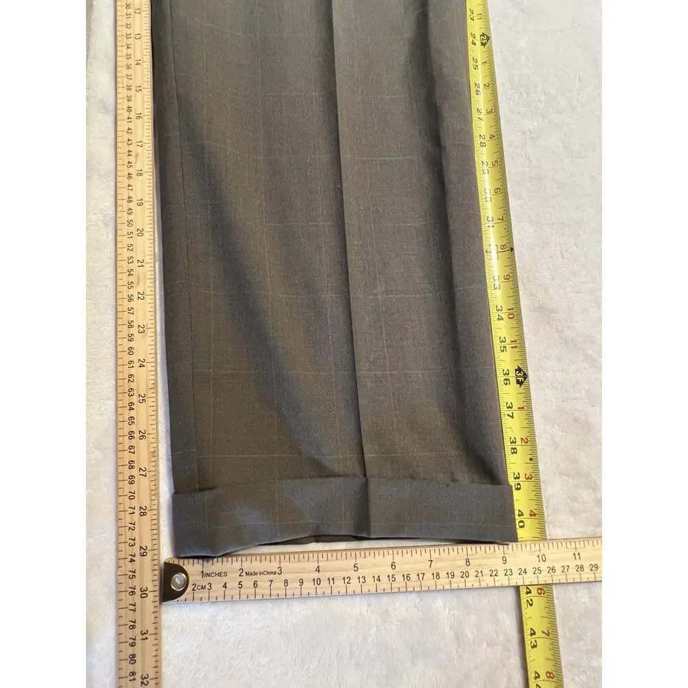 Vtg Hart Schaffner Marx 42R 34x29 Taupe Brown Plaid Classic Suit Viracle